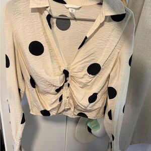 H&M Cream and Black Polka Dot Blouse
